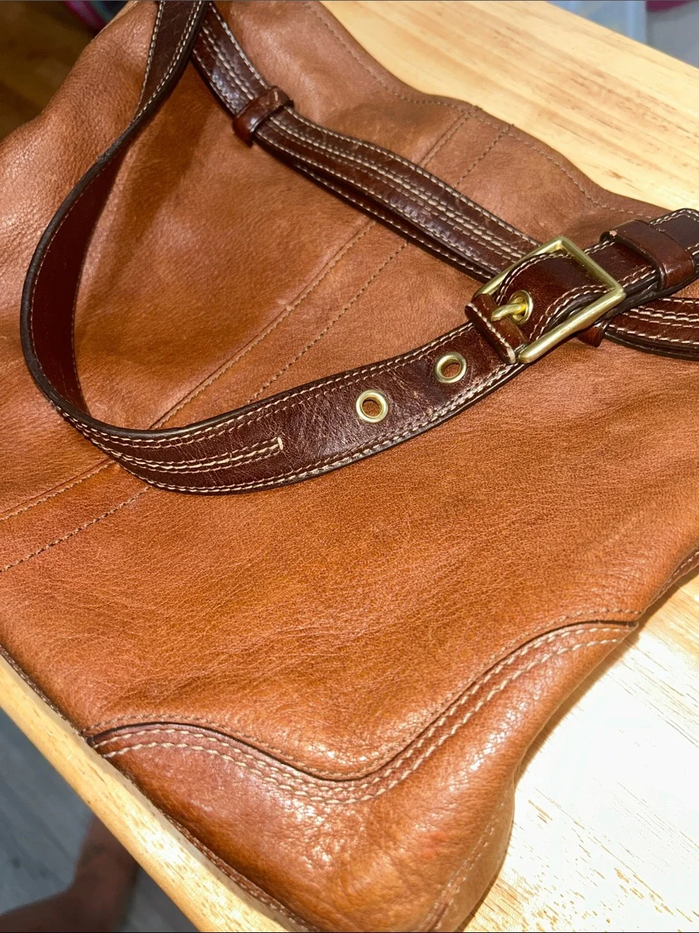 sold Coach Y2K Brown Leather Hamptons Shoulder Tote Bag with Gold Hardware